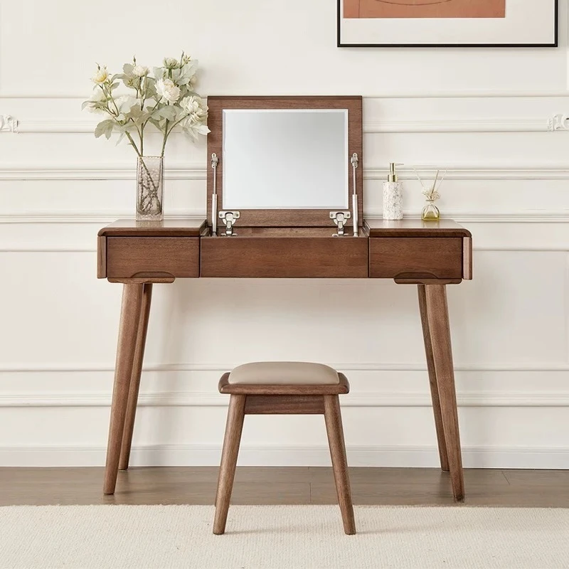 Solid wood dresser bedroom modern simple small apartment black walnut cosmetic table storage integrated