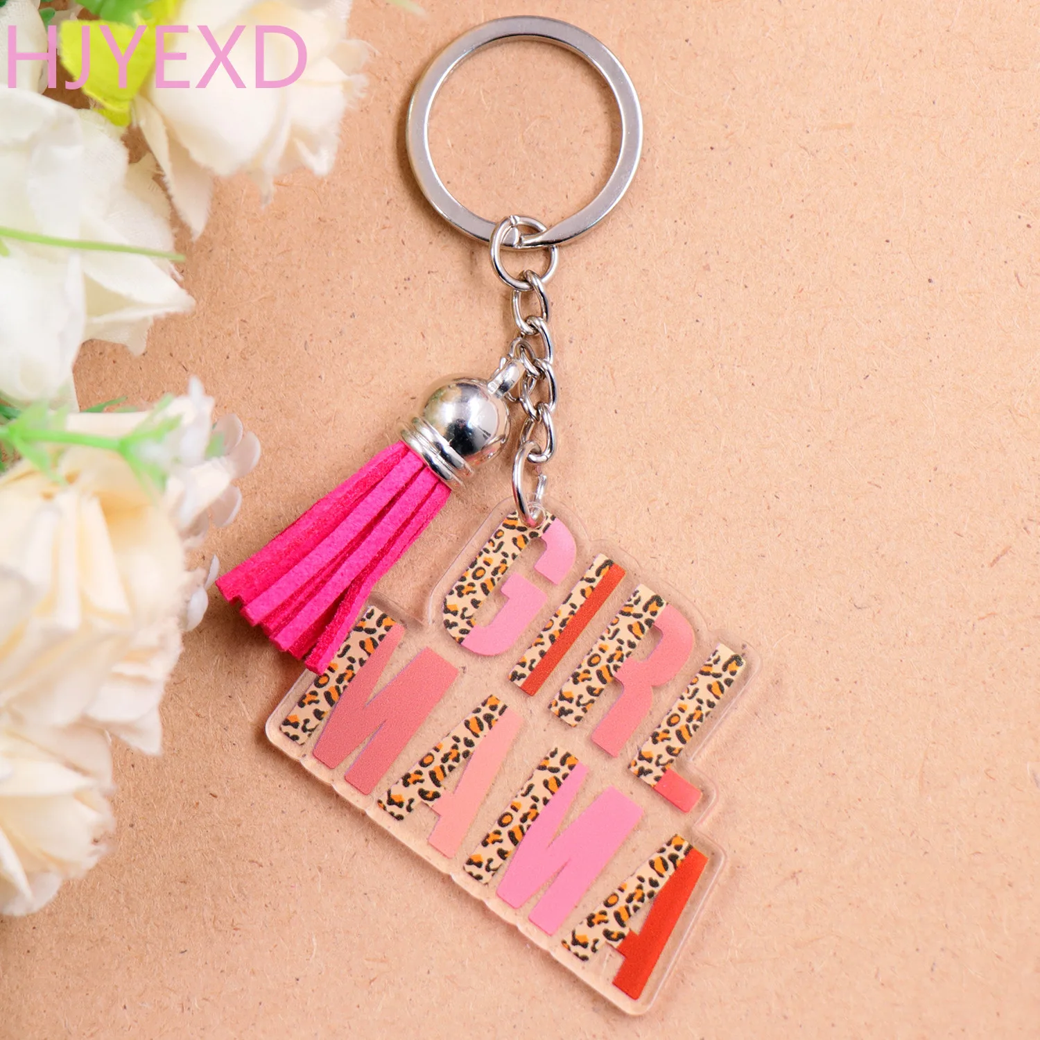 10pcs/Lot Cut Acrylic BOY GIRL MAMA Mother's Day Keychain with Velvet Tassel Women Jewelry Gifts Wholesale