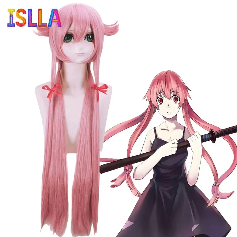 Costume de Cosplay Gasai Yuno, jupe en cuir noir, perruque de cheveux longs et roses, jeu de rôle, Anime The Future Diary