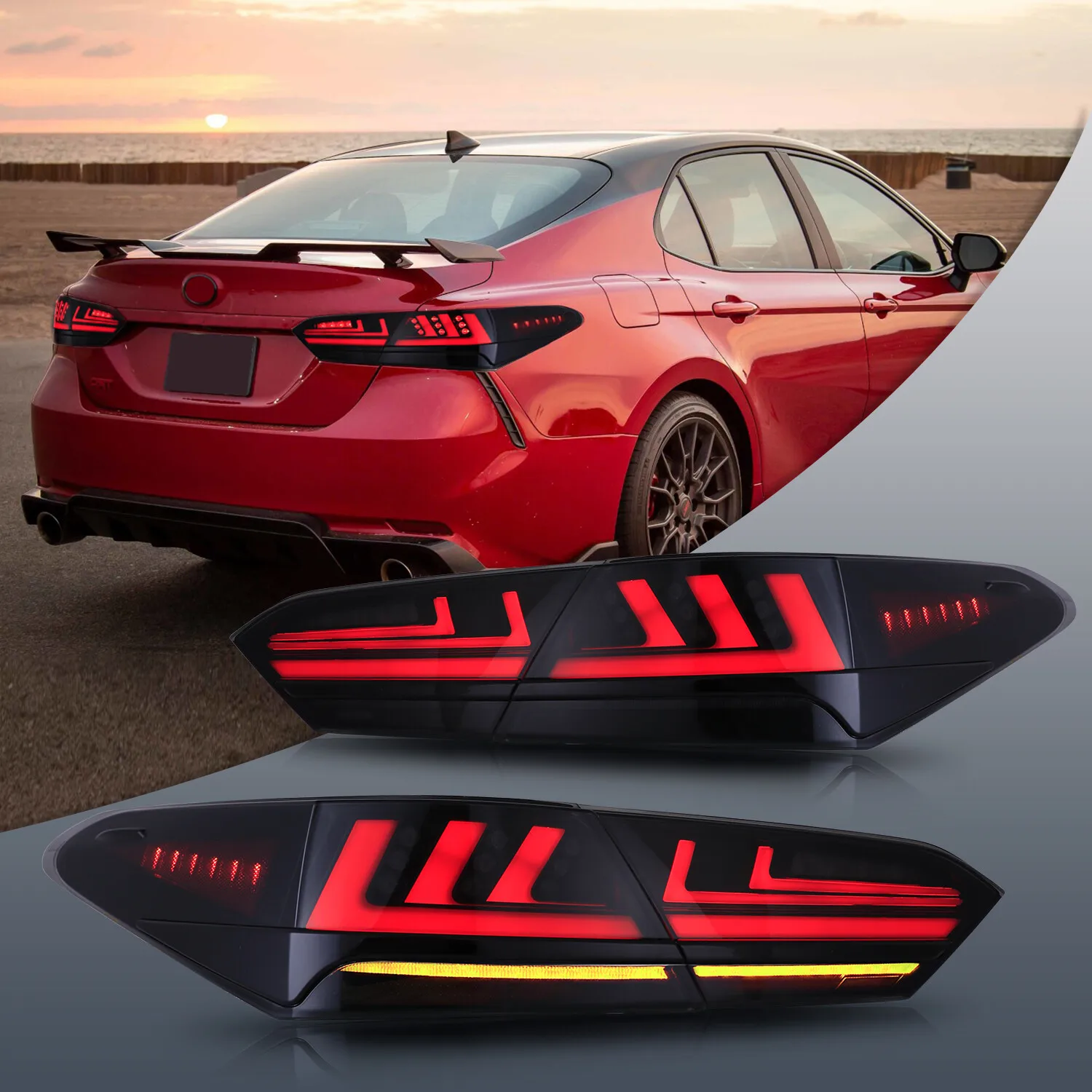 

1Set LH+RH Smoke LED Tail Lights For Toyota Camry 2018-2024 Sequential Turn Signal Trunk Rear Brake Lamps Assembly