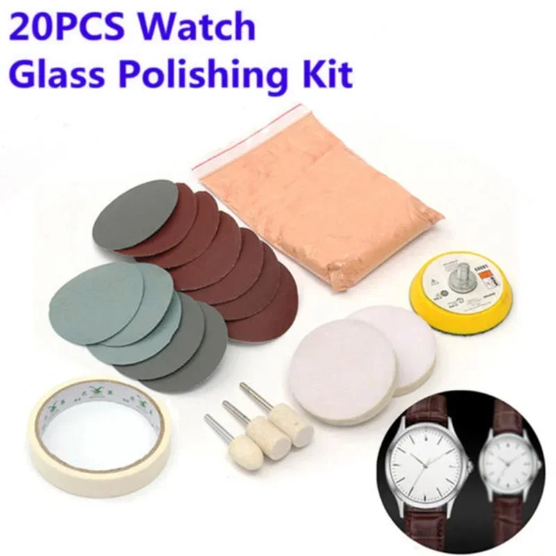 VERYUS 20Pcs/Set Watch Glass Polishing Kit Glass Cleaning Scratch Removal Polishing Pad Wheel 50mm Backing Pad Durable Quality