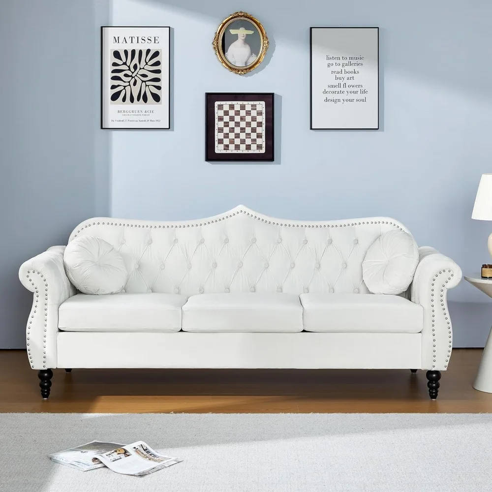 White Home Furniture Chesterfield Sofa Modern Sofas for Living Room Mid-Century Modern Velvet Upholstered Sofa Bed