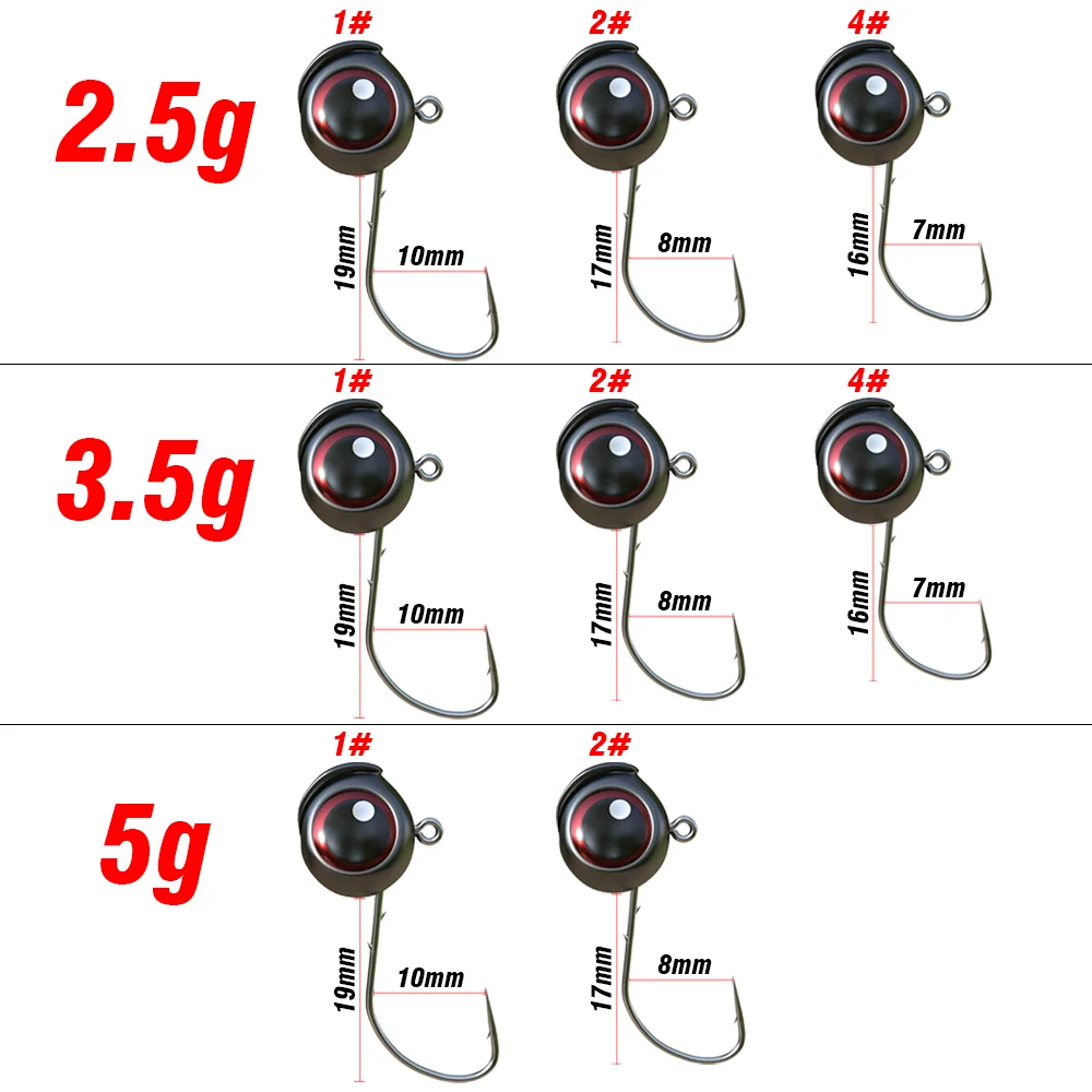 10/20Pcs 2,5g 3,5g 5g Jig Kopf Haken Schaft Stacheldraht Wurzel Ned Rig Große fisch Auge Angeln T-schwanz Weiche Köder Kit Tackle Getriebe Angelhaken – Detail 1