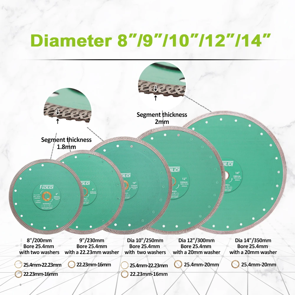 FACHLICH 1pc Diamond Cutting Disc Tile Saw Blade Cutter Porcelain Marble Ceramic Granite Reinforced Core X Mesh Turbo 4-12Inch