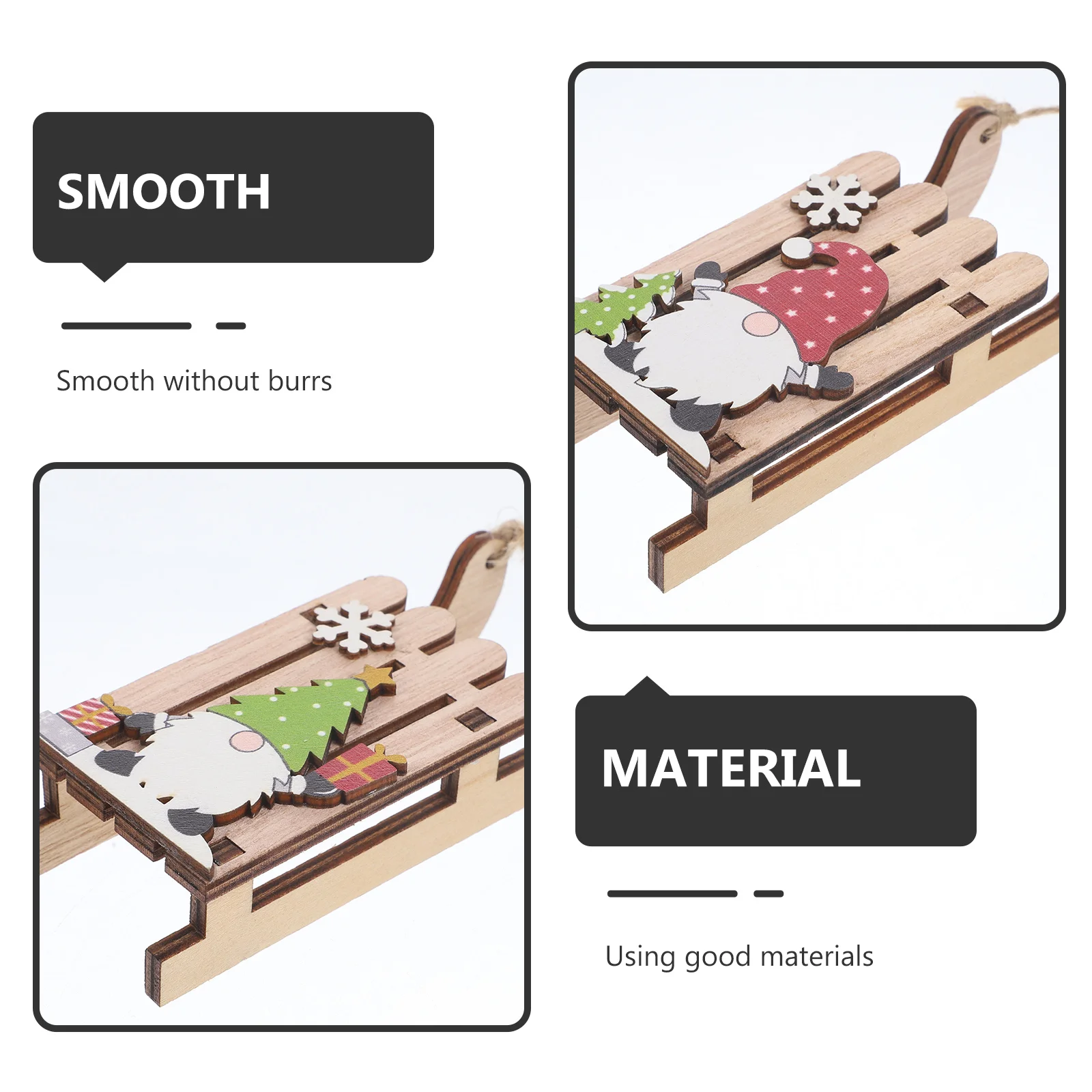 

3Pcs Small Wooden Sleigh Gnome Xmas Tree Hanging Ornament Desktop Sled Decor Christmas Party Decoration Decorative Wood Sleigh