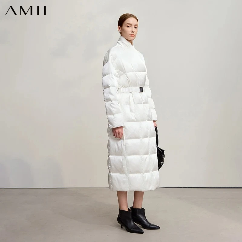 AMII Down Jackets Woman 2026 Winter New Warm Stand-up Collar Solid Color Down Jacket Casual Straight Women's Long Top 12544054