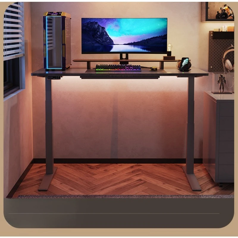 Intelligent electric lifting table home office solid wood computer study table cream style