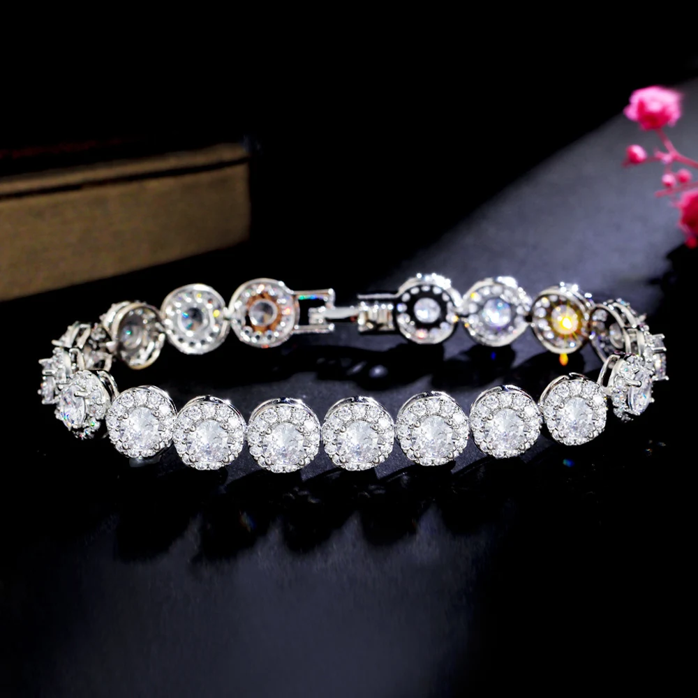 ThreeGraces New Shiny White Cubic Zirconia Silver Color Tennis Link Chain Engagement Bracelet for Women Wedding Jewelry BR227