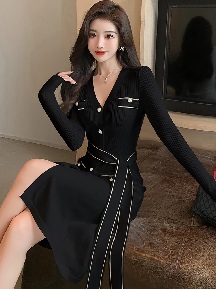 Otoño Invierno blanco de punto de un solo pecho vestido Midi mujeres elegante vendaje ceñido al cuerpo vestido de fiesta 2025 moda coreana vestido Casaul