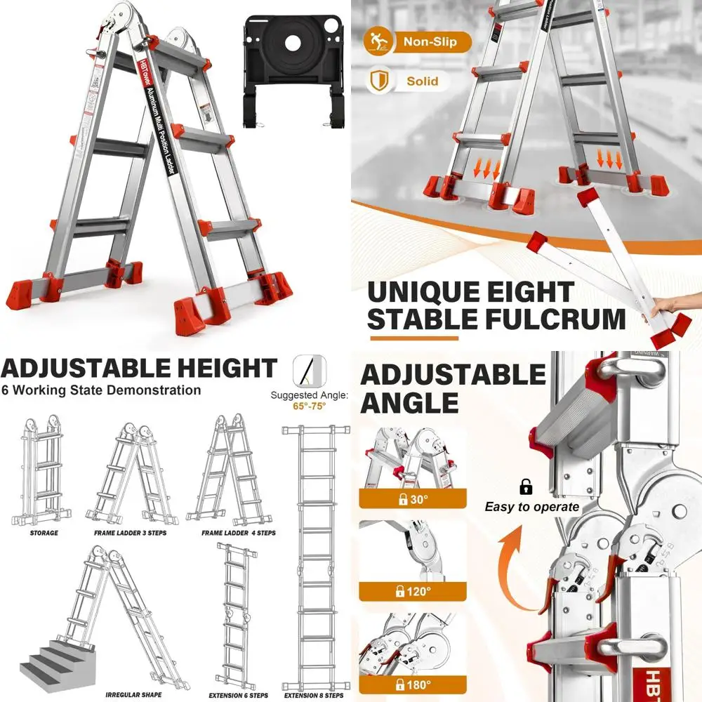 Escada de extensão multiposição de 11 pés com bandeja removível e estabilizador, capacidade de 330 libras, durabilidade de longa duração
