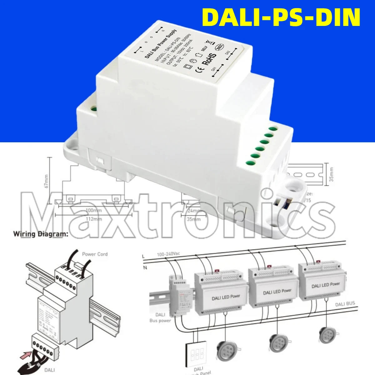 2026 LTECH DALI-PS-DIN DALI Bus Power Supply High Voltage Din Rail 100V-240VAC 50/60Hz Input 200mA Output for LED Strip Light