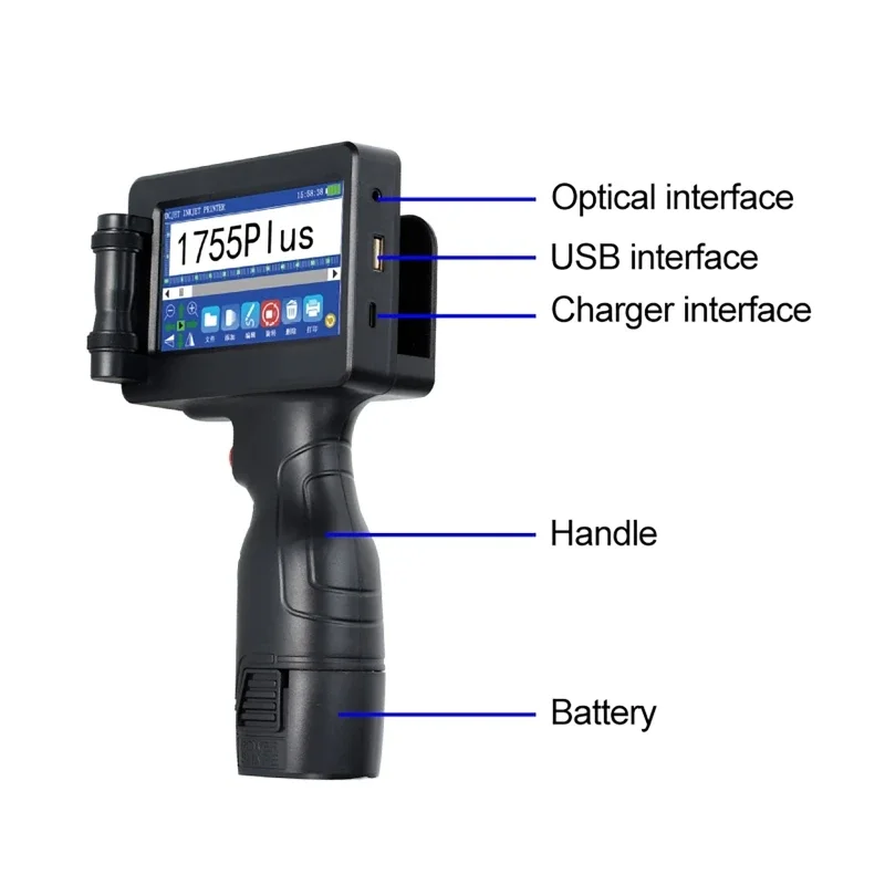 1755plus Portable Printers 28 Languages Handheld Inkjet Printer Text QR Barcode Batch Number Logo Image Date Printing Machine