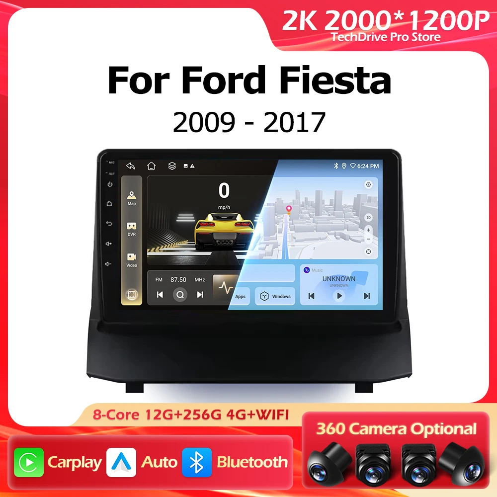 

Автомобильный радиоприемник Android 16, Carplay для Ford Fiesta MK7 2009-2017, GPS-навигация, авто стерео мультимедийный плеер, 5G, Wi-Fi, экран BT RDS