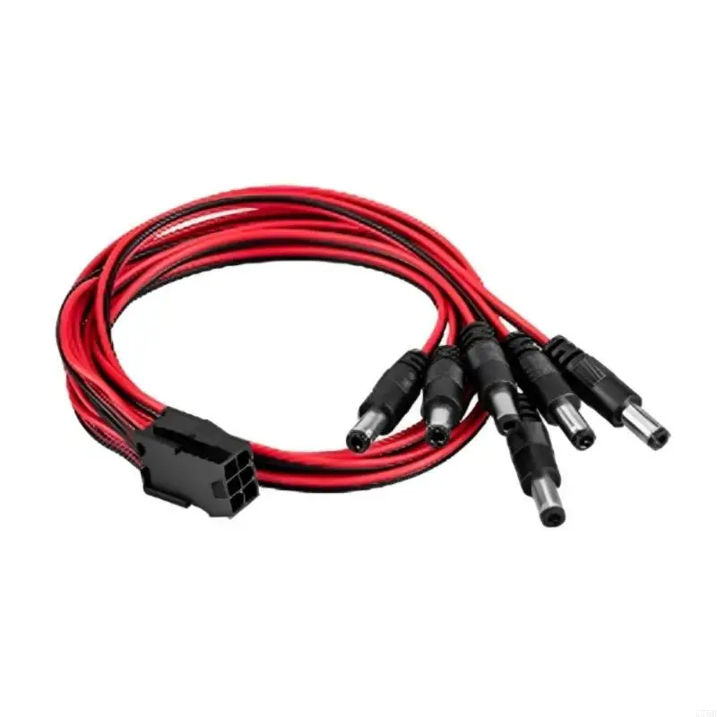 U75B Multiple Output 6Pin Female to 6Pcs DC5.5x2.5mm Plug Cable for Graphics Card Use