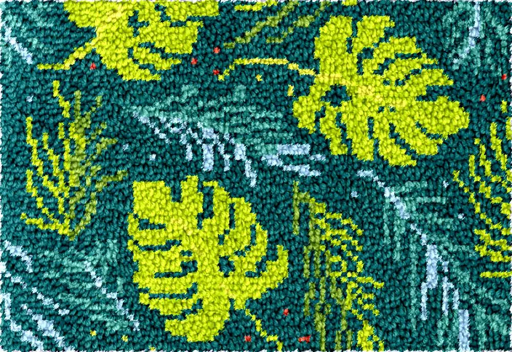 Hobby Crafts DIY Latch Hook Kits with Printed Green leaves Pattern Canvas Rug Embroidery Crocheting Arts Crafts for Kids Adults