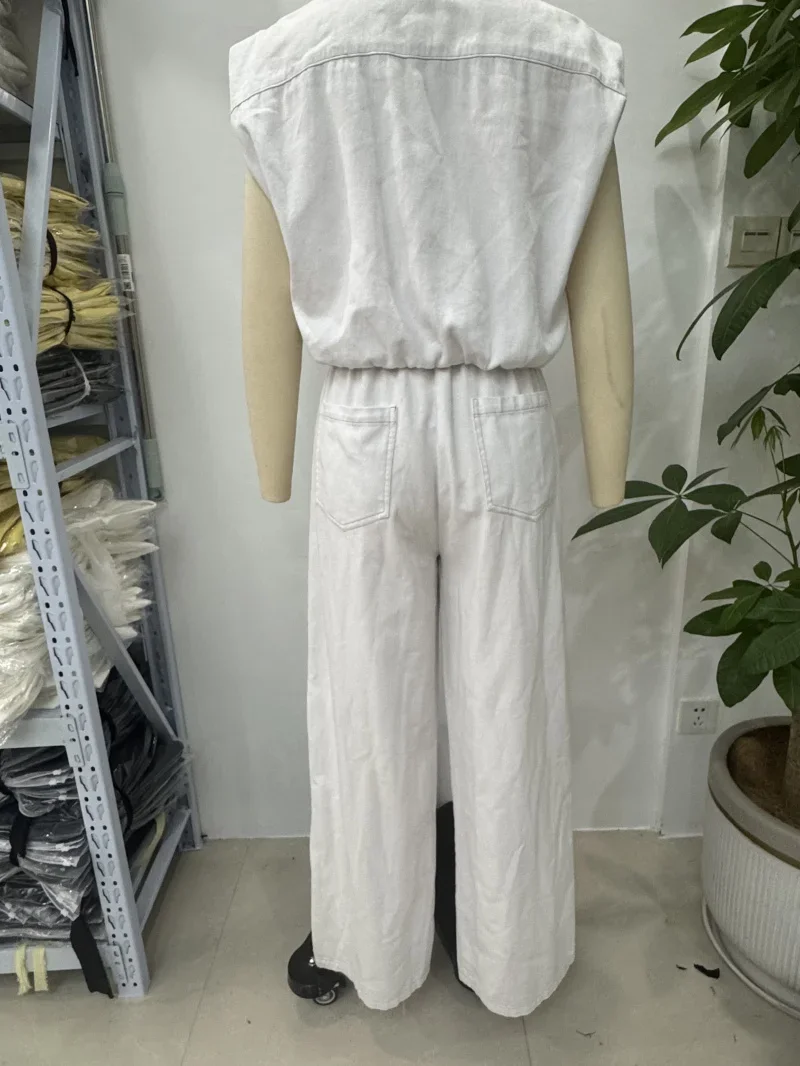 LIBIELIY New Product Women's Tie-down Decorated Stretch Hem Wide-shoulder Sleeveless Vest Top & Jogging Style Straight Jeans