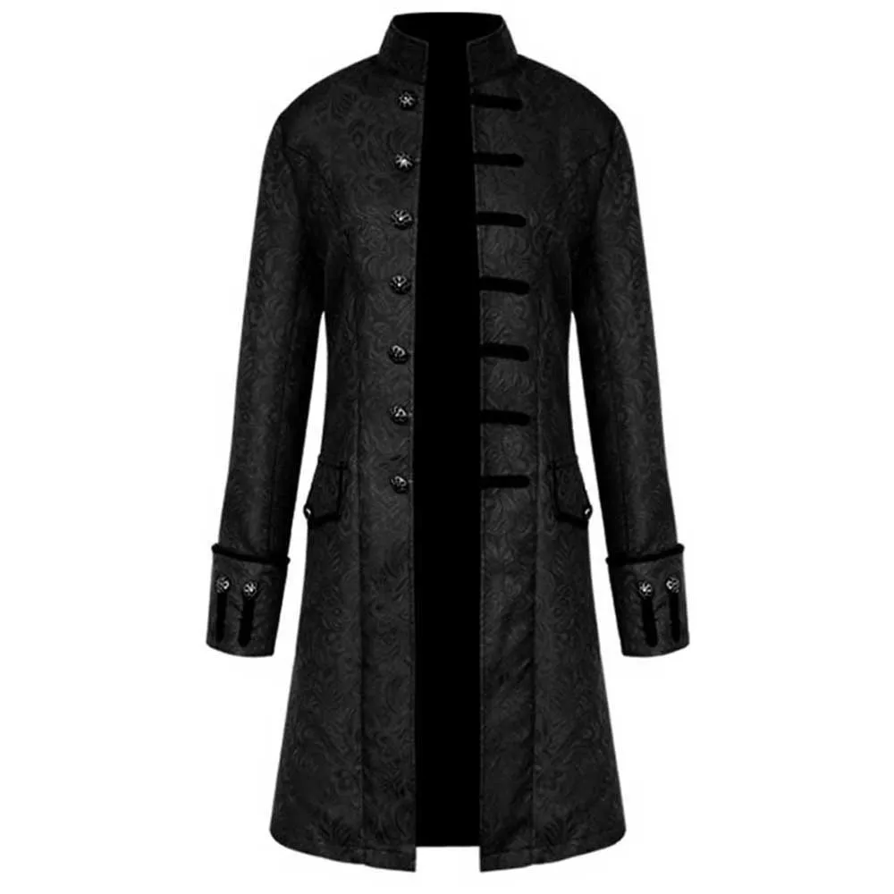 Men Steampunk Medieval Jacket Gothic Renaissance Cosplay Tailcoat Costume Victorian Black Button Up Long Coats Halloween Tuxedo