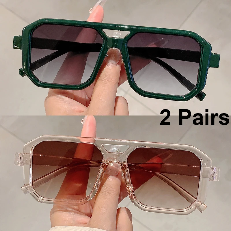 2 أزواج خمر مربع النظارات الشمسية الرجال شيك الرجعية جسر مزدوج التدرج في الهواء الطلق ظلال النساء عطلة عطلة ديكور نظارات شمسية