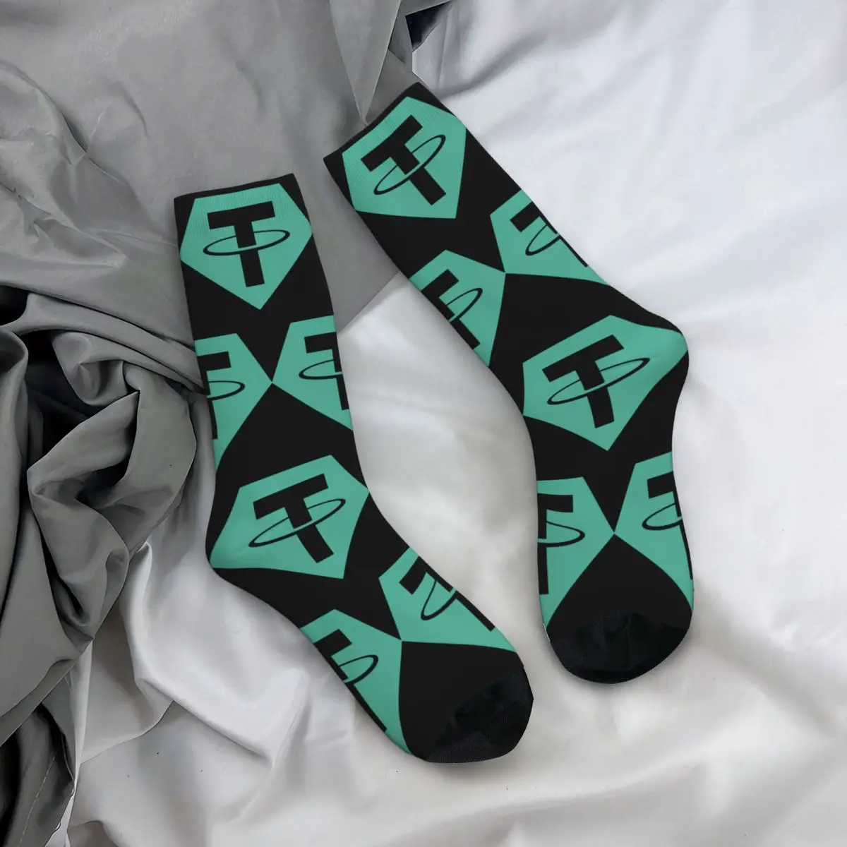 Tether USDT Logo Crypto Blockchain Cryptocurrency Unisex Winter Socks Windproof Happy Socks Street Style Crazy Sock