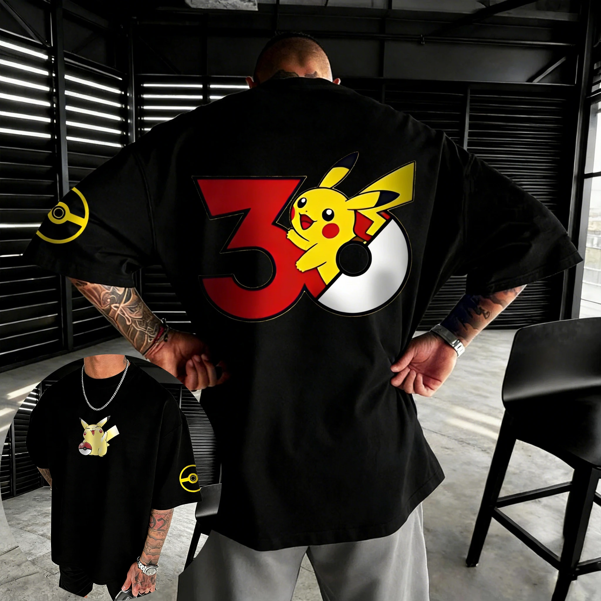 camiseta-de-colaboracao-pokemon-30º-aniversario-pikachu-verao-2026-nova-casual-masculina-e-feminina-de-algodao-oversized-com-estilo-hip-hop