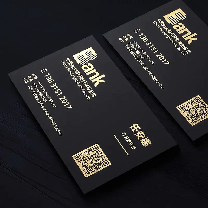 Custom Business Card Printing Personalized Logo Black Thank You Cards Hot Gold Silver Foil Stamping 300gsm 500gsm 200pcs 9*5.4cm