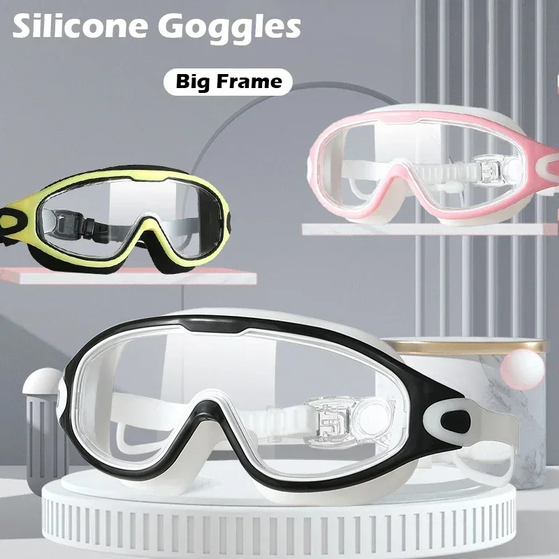 Swimming Goggles Cap Adult HD Anti-fog Swimming Goggles Set Waterproof Silicone Swim Glasses with Earplugs Anti-UV Swim Eyewear