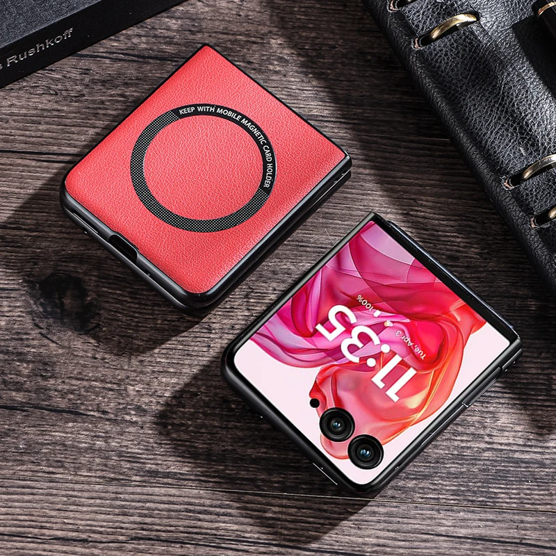 PU Leather Case for Magsafe Magnetic Wireless Charging Hard Plastic Cover For Motorola Razr 40 50 60 Ultra Razr50 Plus 2024 2025