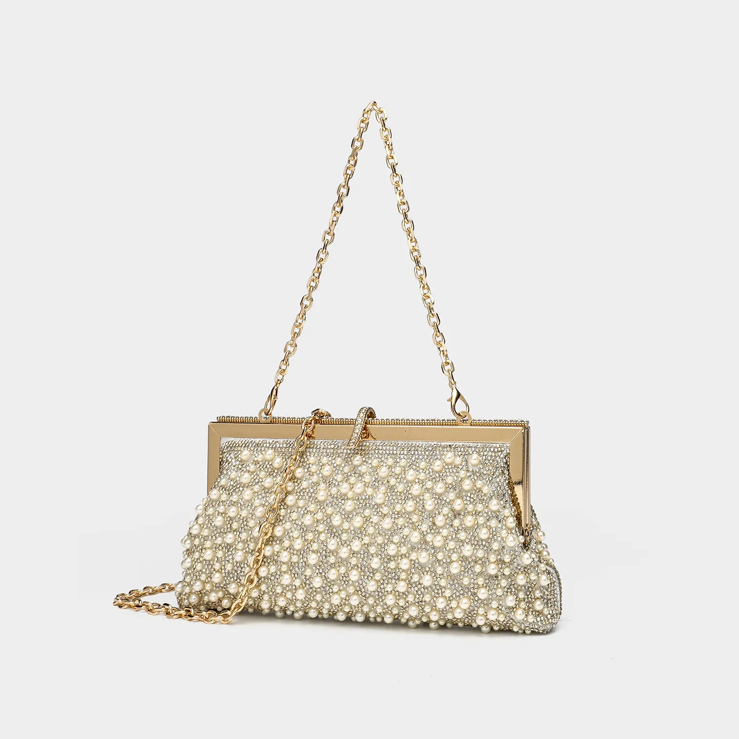 Handmade Pearl Embroidery Handbag Shoulder Bag Evening Bag Crossbody Bag Pure Handmade Jewelry Box Shape Fashionable Women's Bag
