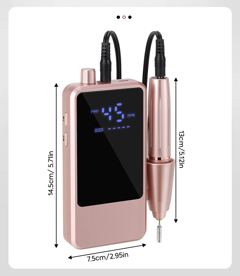 DianaBeauty 45000RPM Wiederaufladbare Elektrische Nagelfräsmaschine Professioneller Nagelpolierer mit LCD-Bildschirm Nagelzubehör – Detail 10