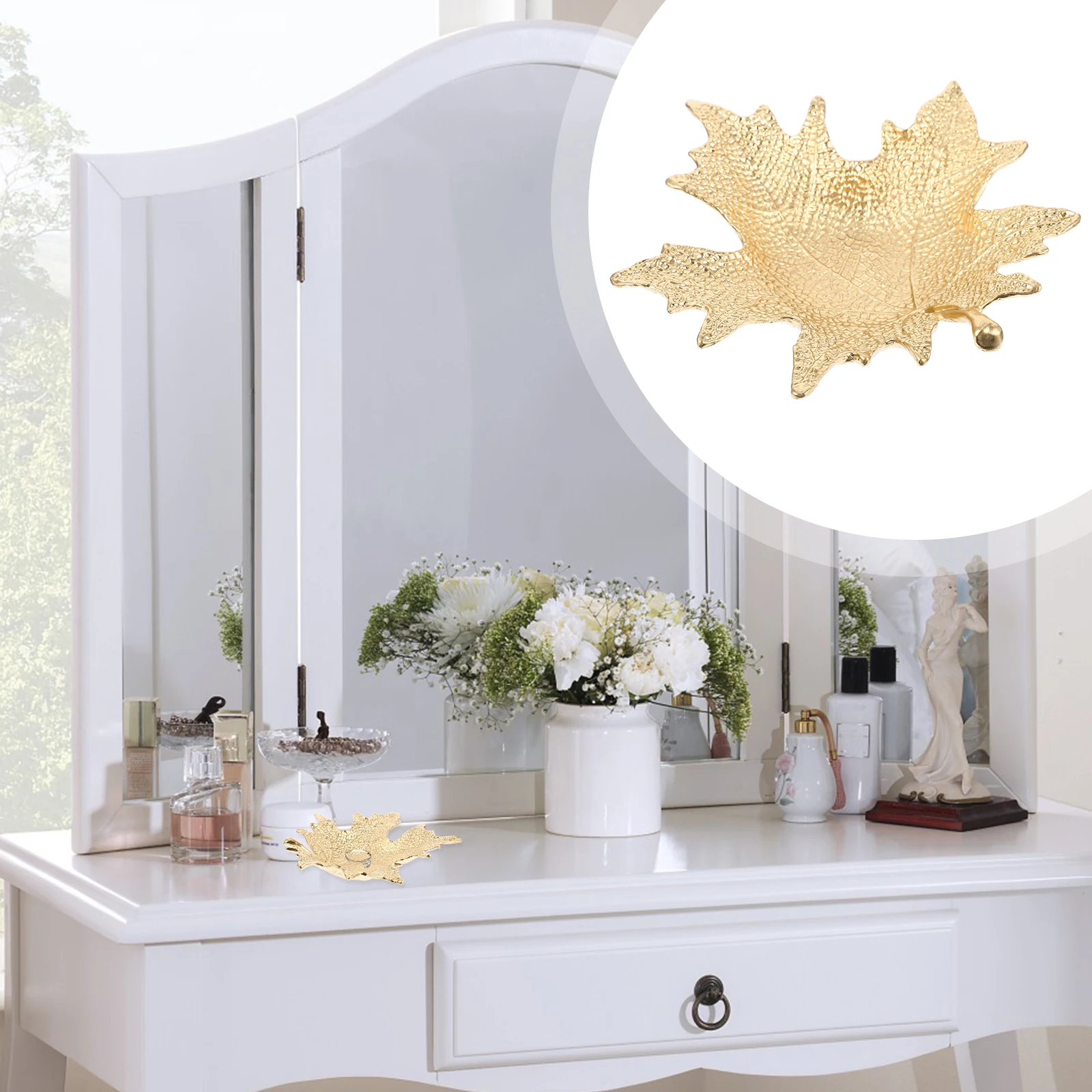 

Metal Jewelry Golden Leaf Shape Ring Dish for Storage Display Snack Plate Home Decor Accessories Golden Jewelry Storage Plate