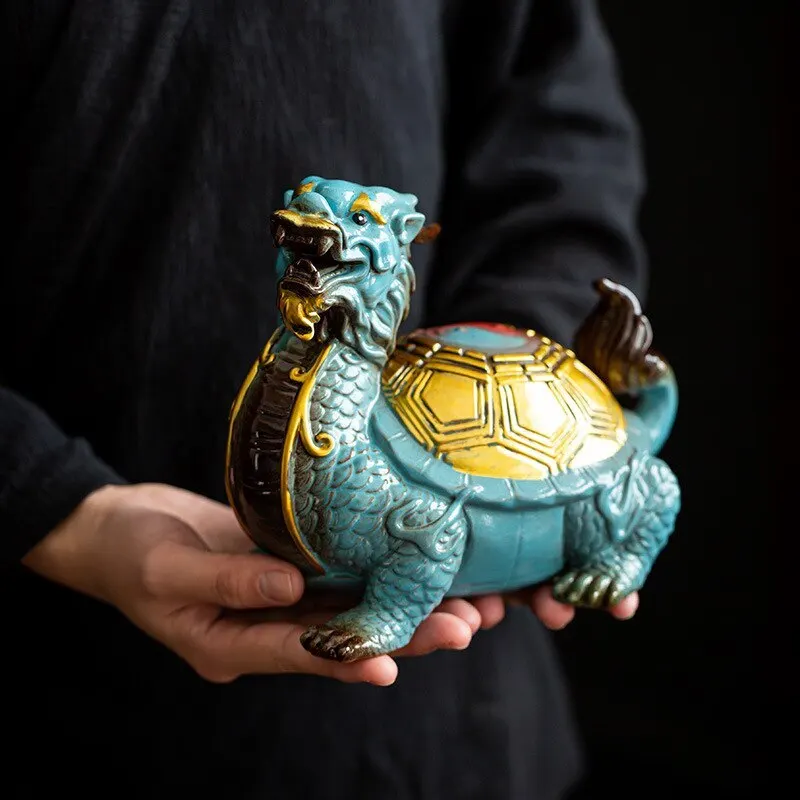Ceramics Gossip Dragon Turtle Statue Handmade Chinese Home Furnishing Feng Shui