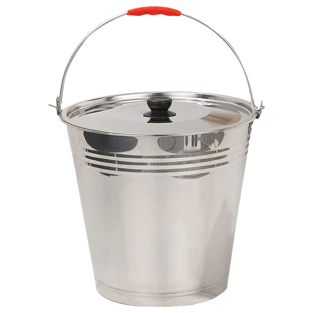 

Stainless Steel Round Bucket Water Container with Lid Multifunctional Milk for Farm Holder Portable Cooler