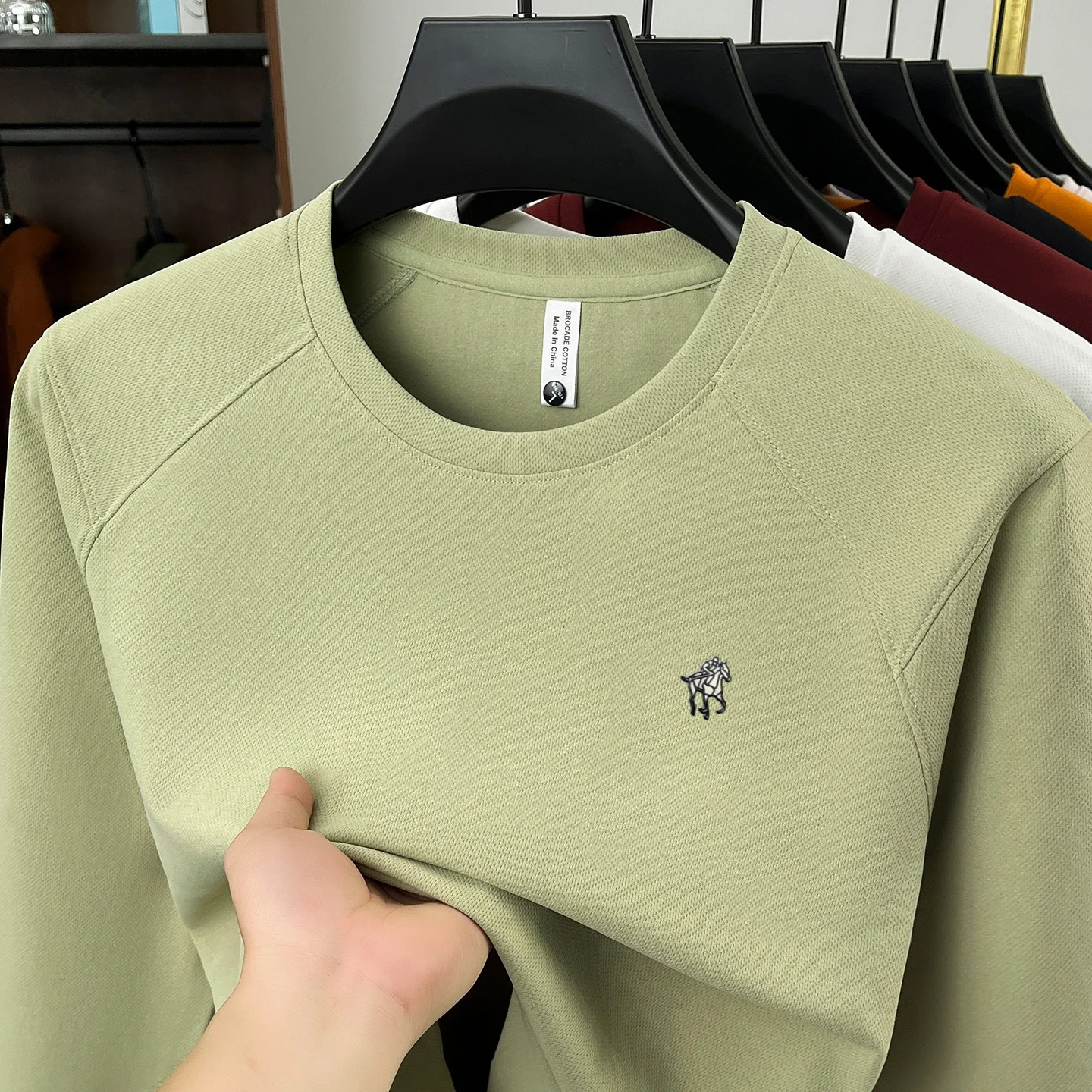 High end Brand pony embossed sports shirt men's round neck top autumn new item Paul loose casual round neck long sleeved T-shirt