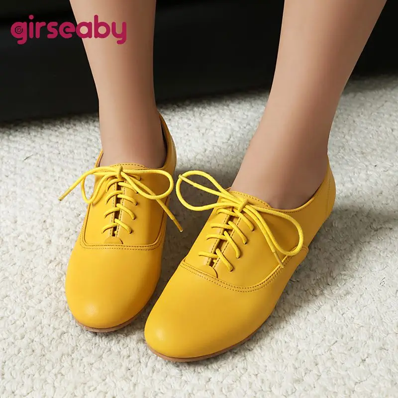 Girseaby Brand 2025 Leisure Female Pumps Round Toe Block Heels 3.5cm Lace Up Large Size 40 41 42 43 Vintage Daily Women Shoes