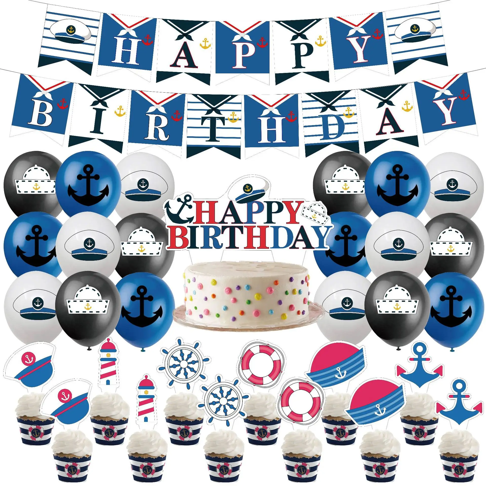 

Cheereveal Nautical Navy Theme Birthday Party Decorations Boats Hoes Balloons Banner Sailor Cake Toppers Birthday Decor Supplies