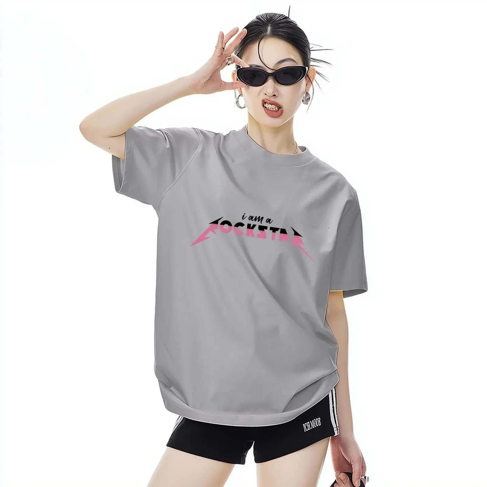 

Woman Clothing Trendy Cool Short Sleeve T-Shirt With Letter Print Moisture Wicking & Sweat Wicking T-shirt Korean O-Neck Tops