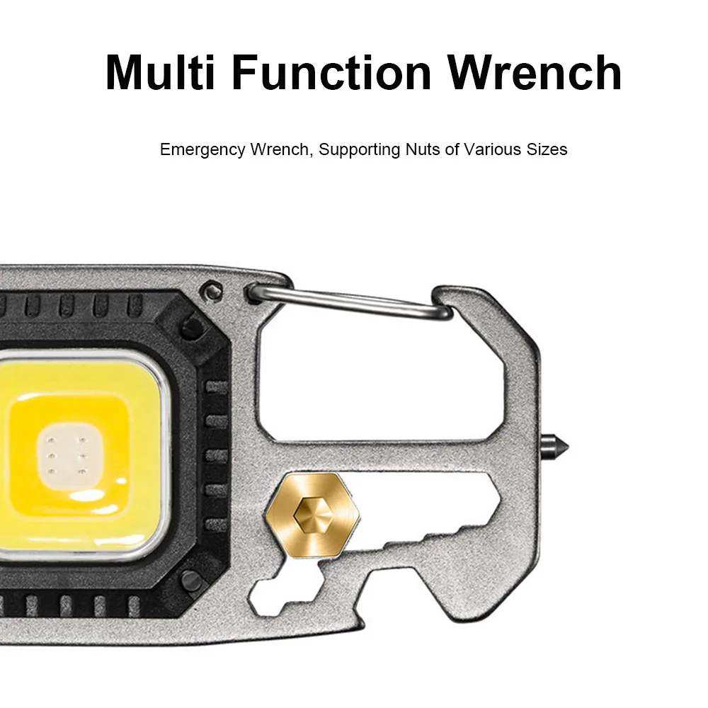 Mini LED Working Light Portable Pocket Flashlight USB Rechargeable Key Lamp with Folding Bracket Bottle Opener Keychain Lantern