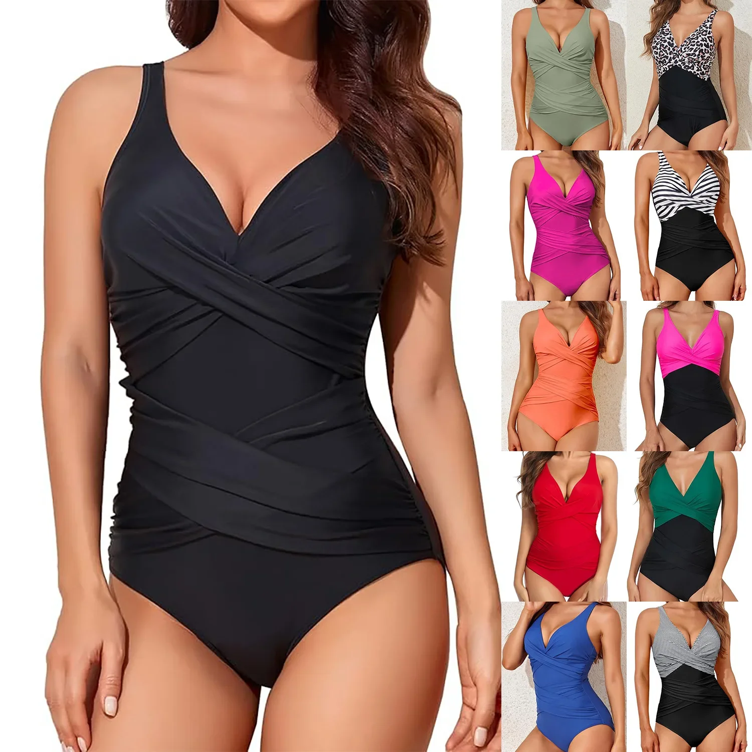 

New One-piece Swimsuit Women's High-waisted Tight-fitting Cross Sexy Halter Swimsuit