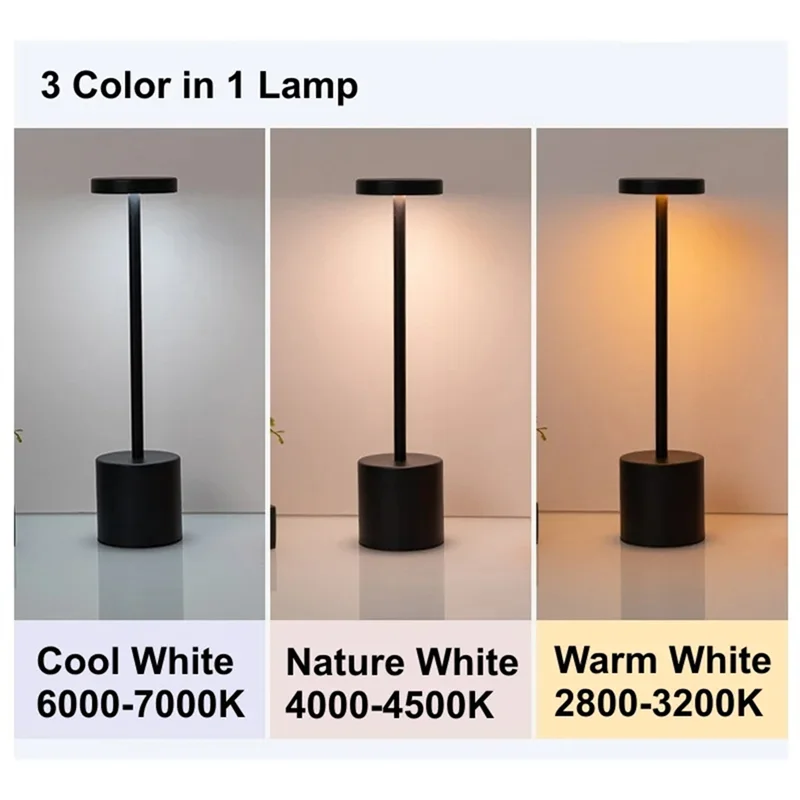 

Promotion! Type C Rechargeable LED Table Lamp Touch Switch Bedside Night Light Portable 3 Color Desk Lamp For Club Bar Room