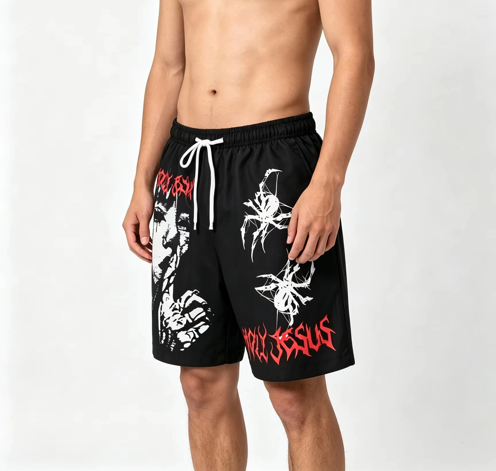 Summer Outdoor Sports Casual Fashion Comfortable and Simple Spider Pattern Printed Men's Shorts Trend Thin Vacation Shorts