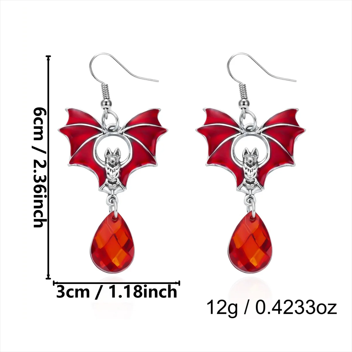 Halloween Schwarze Rote Fledermaus Wassertropfen Kristall Quasten-Ohrringe für Frauen Männer Gothic Cosplay Fledermausflügel Tier-Ohrring Schmuck – Detail 31