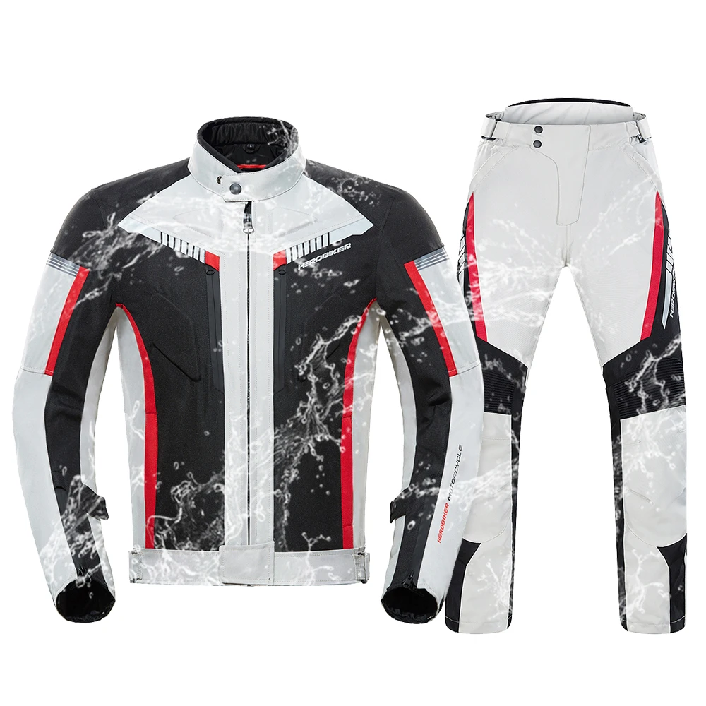 HEROBIKER-Chaqueta impermeable para motocicleta, chaqueta de carreras para hombre, pantalones de motocicleta usables, ropa de Moto con protección EVA