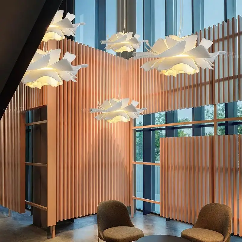 Creative Acrylic Pendant Lamp Nordic White Petal  Suspension Light Cafe Bakery Shop Hotel Living Bedroom Flower Hanging Lighting