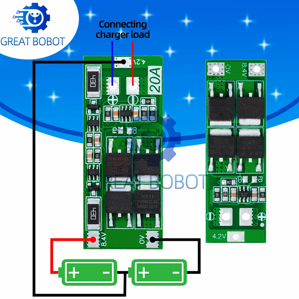 Lithium Battery Protection Board, BMS Board Standard, Balance para DIY, 2S, 20A, 7.4V, 8.4V, 18650