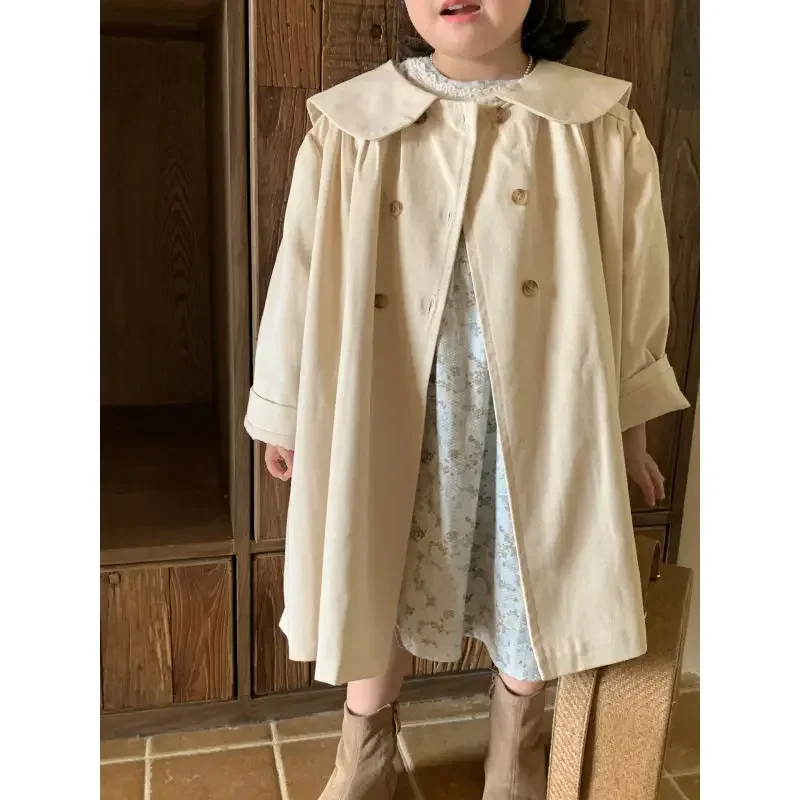 Girls Coat Spring Autumn 2023 New Trench Coat Korean Style Girl Baby Solid Color Casual Simple New Fashionable Kids Coat