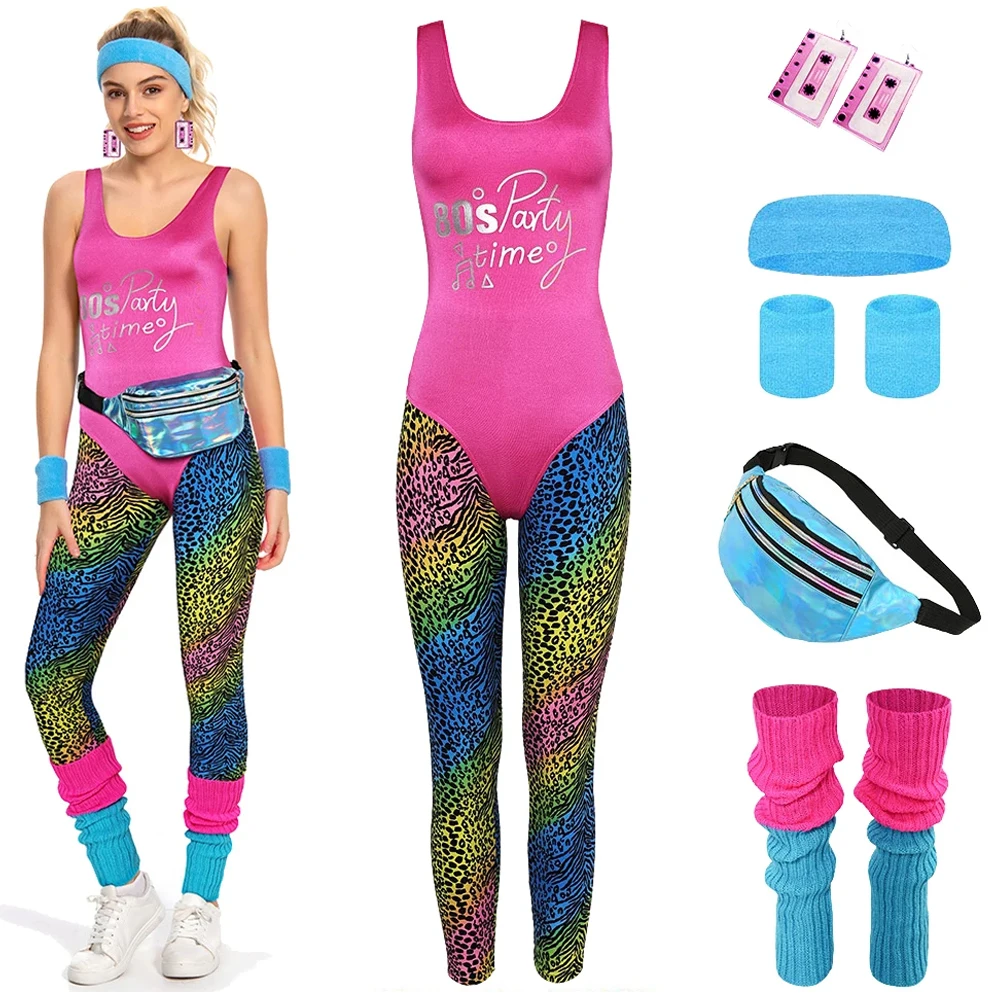 Retro Frauen 80er Jahre Bestie Cosplay Kostüm gedruckt Patchwork Overall Halloween Karneval Party Geburtstag Anzug für weibliche männliche Erwachsene