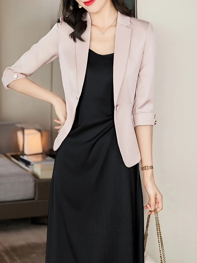 Elegant Professional Women's Dress Suit Set Spring 2024 Fashion Two-Piece Ensemble High-Quality Polyester Fabric