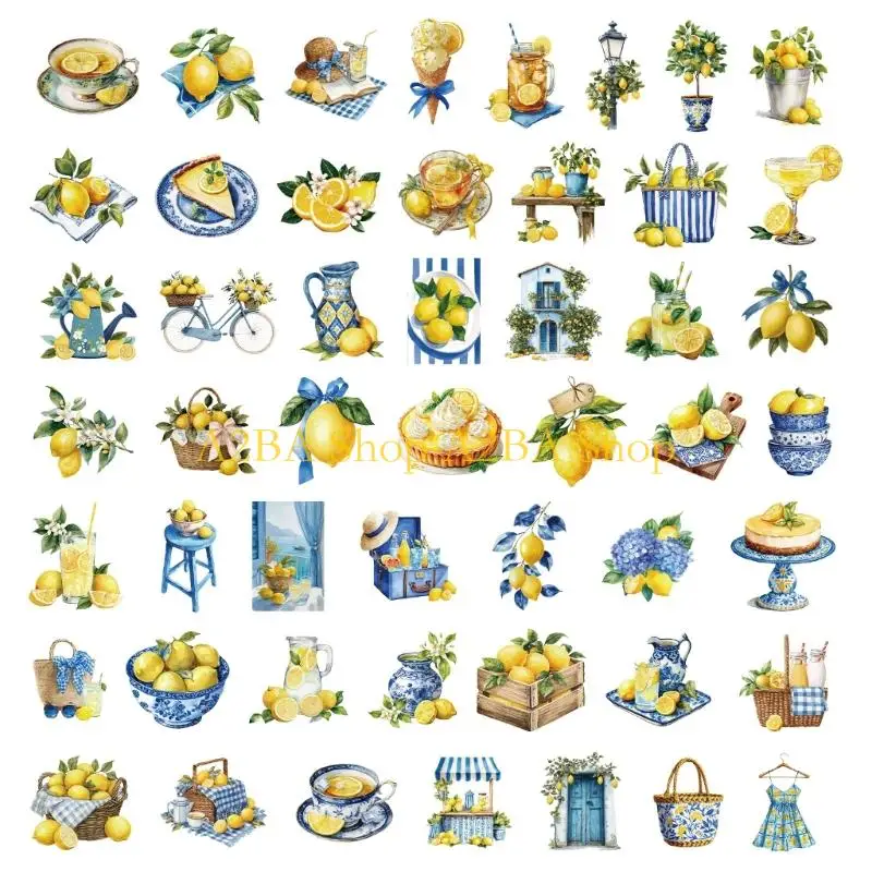 A2BA 50Pcs Lemon Theme Sticker Waterproof Clear PET Sticker for Scrapbooking Phone Case Folders Pencil Box Laptop Decoration