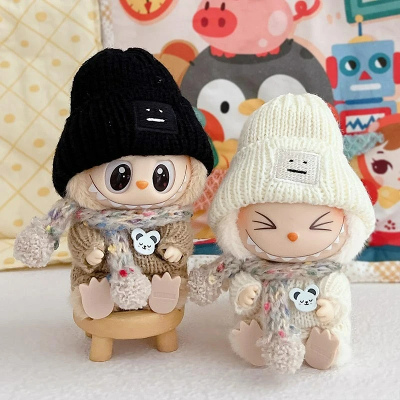 

Fashion 17cm Doll Clothing LABUBU Clothing Pendant Plush Rabbit Doll Clothing Sweater Scarf Simple Set