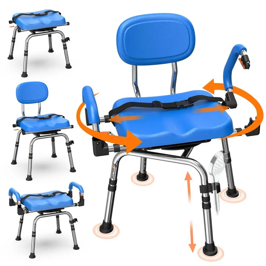 

Широкий вращающийся на 360° стул для душа для пожилых людей и инвалидов, регулируемая высота усилителя, ширина подлокотника, мягкий стул для душа для внутреннего душа a